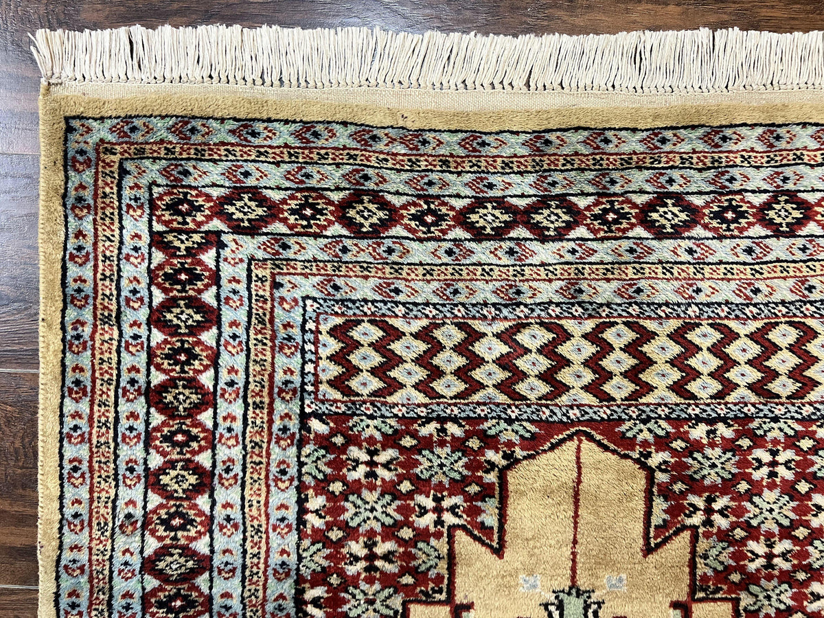 Bokhara Prayer Rug 3x5, Pakistani Turkoman Carpet, Tan, Handmade Vintage Wool Carpet - Jewel Rugs, view 7