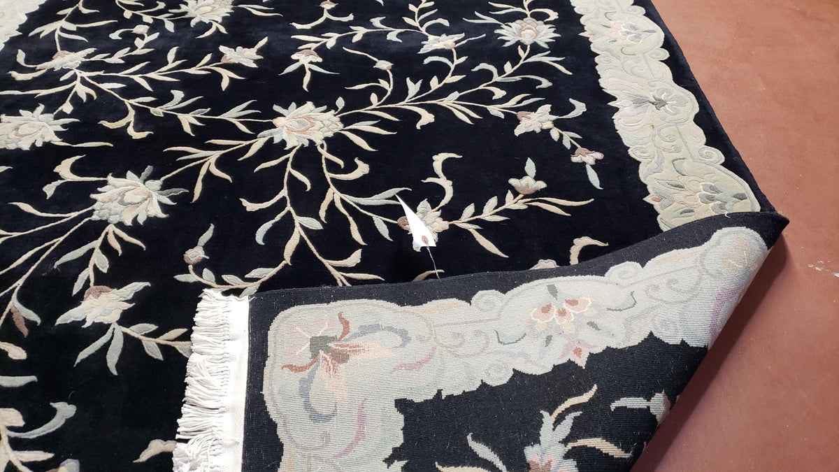 6x9 Vintage Black Gray Chinese Rug 120 Lines Wool Carpet Floral Design Hand-Knotted Soft Pile Entryway Rug Foyer Rug Nice - Jewel Rugs, view 11