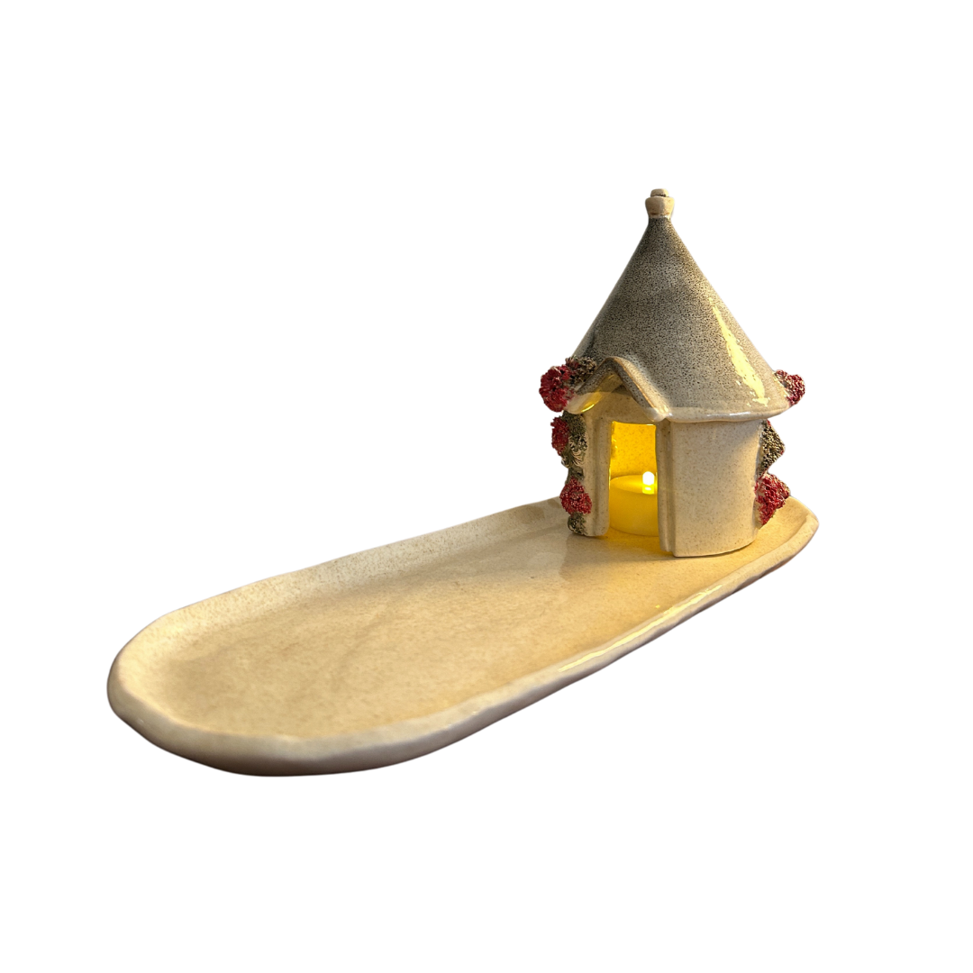 Tea Light Candle Holder - Single Trullo hut with Tray image 0
