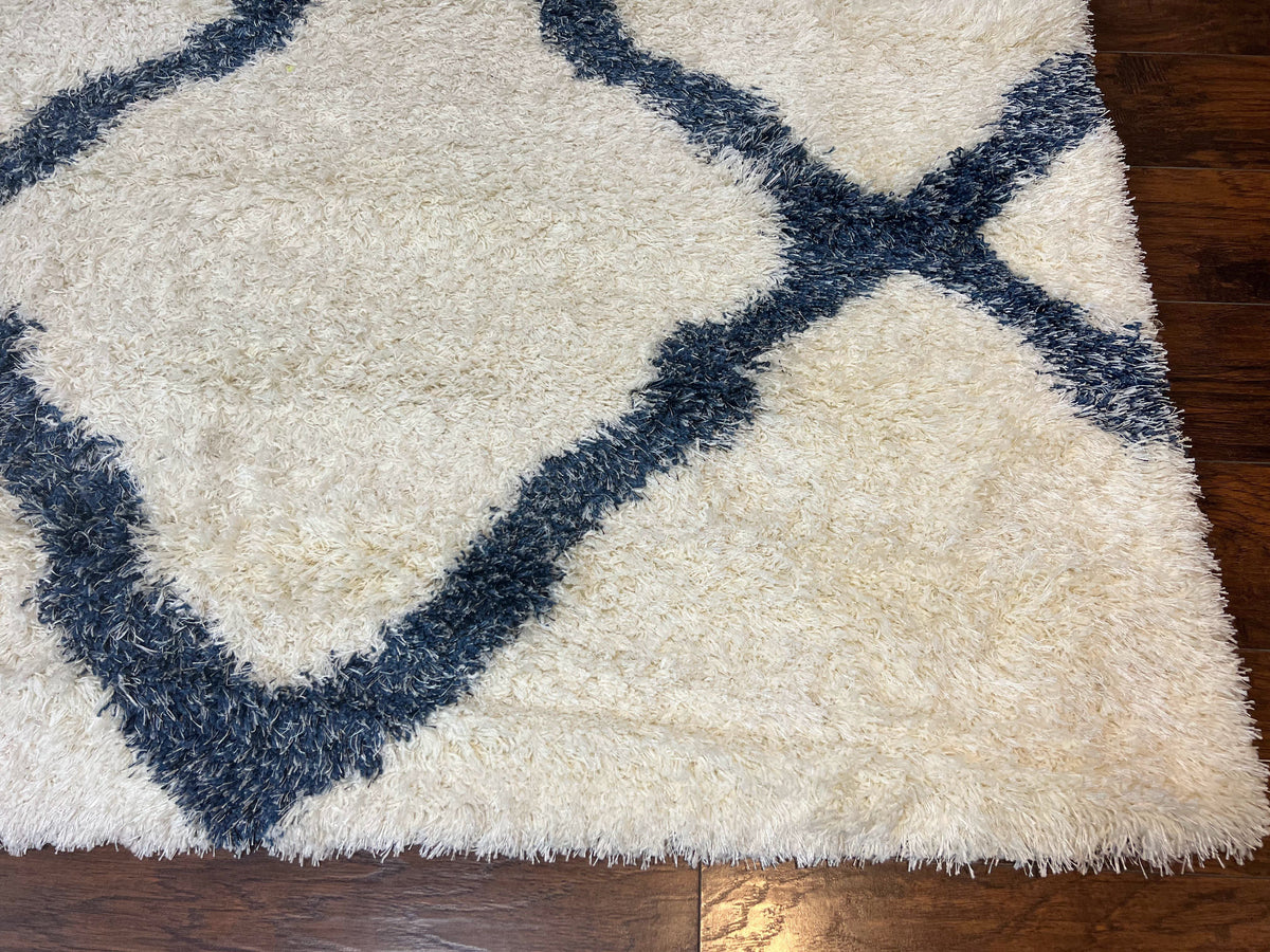 Modern Shag Rug 9x12, Ivory and Dark Blue, Diamond Pattern, Soft, Room Sized, Contemporary Rug, Plush - Jewel Rugs, view 9