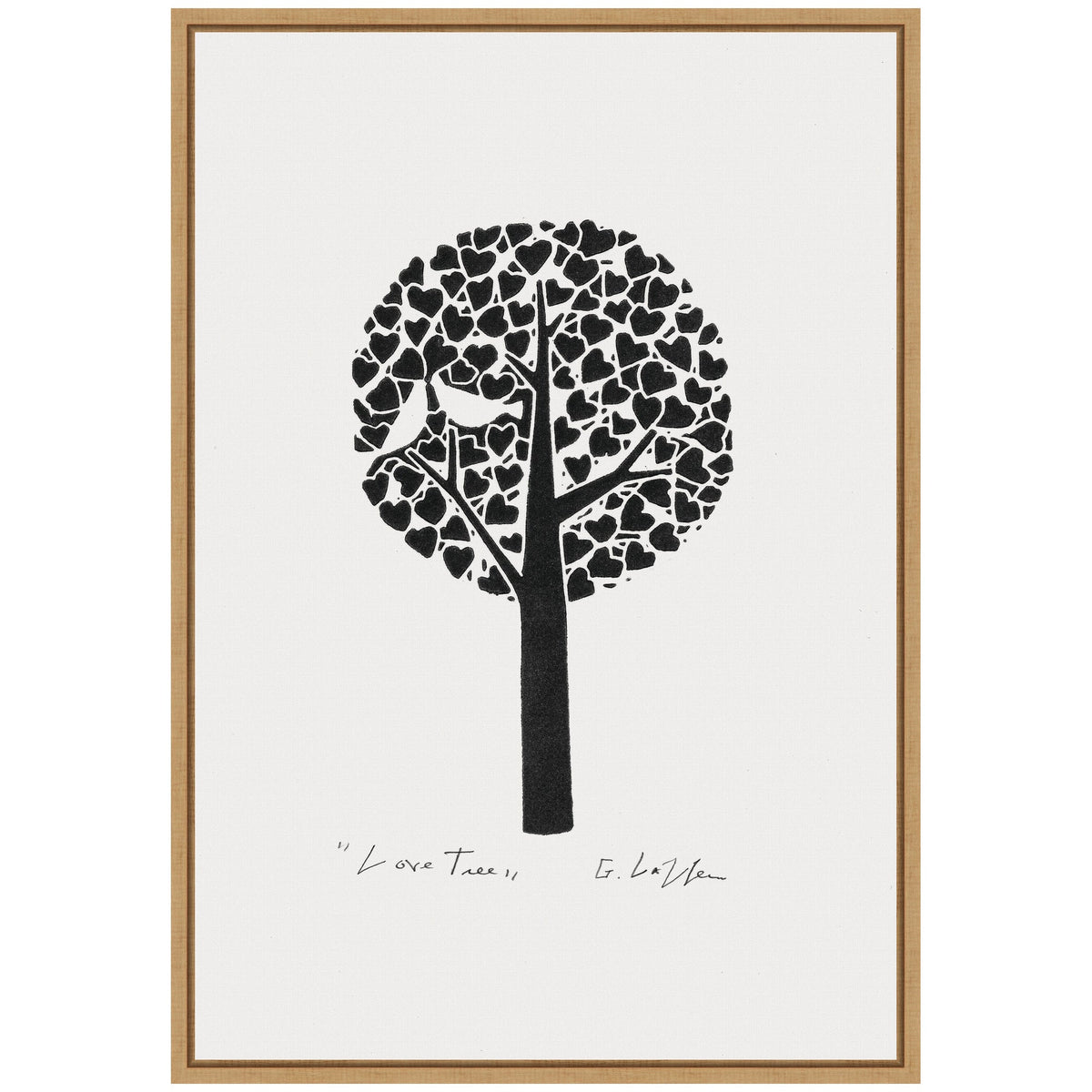 Sylvie Black and White Love Tree Linocut Framed Canvas by Giuliana Lazzerini