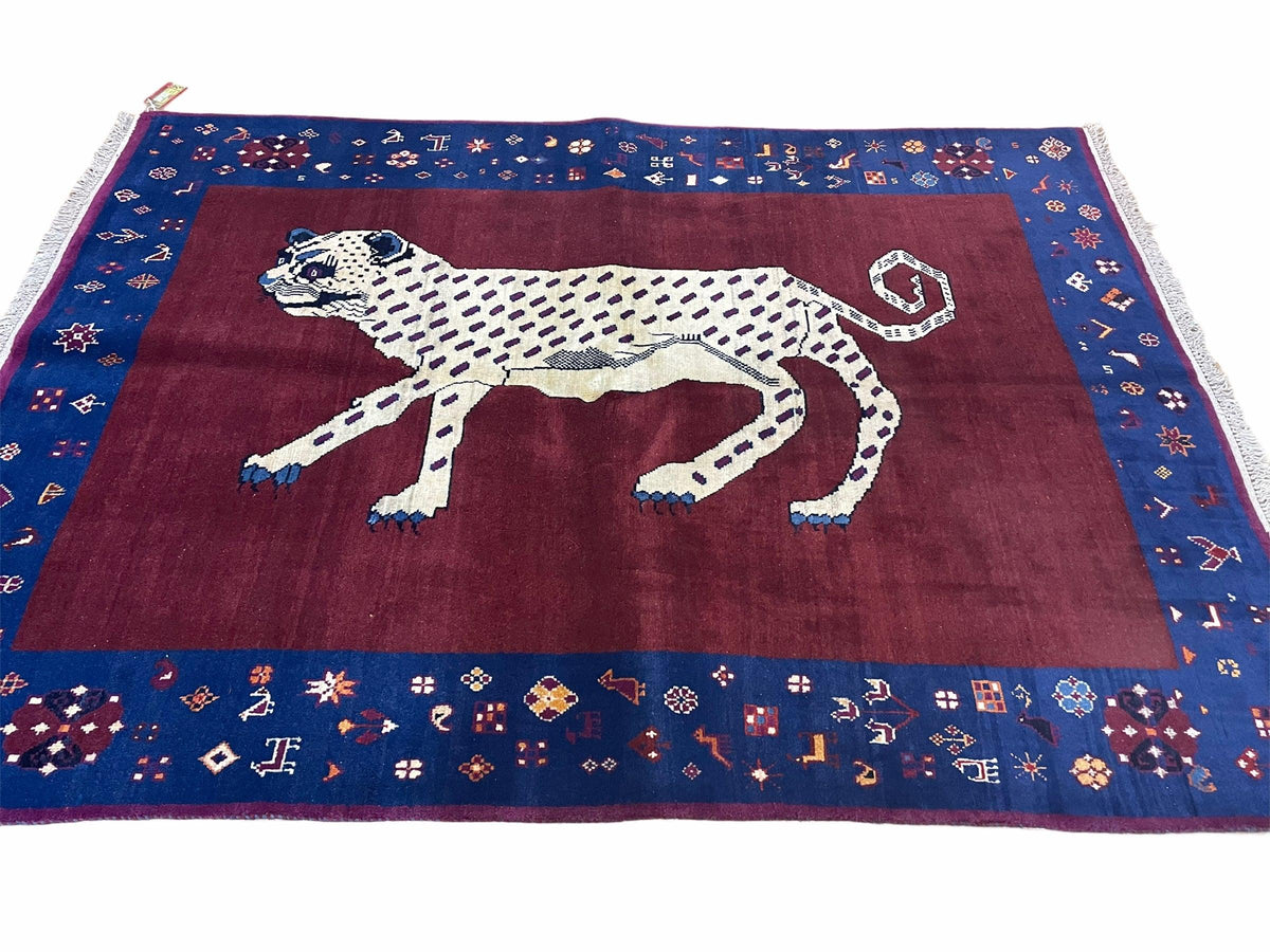 5 X 7 Handmade Zagros Wool Rug Snow White Panther Maroon Blue Organic Dyes - Jewel Rugs, view 10