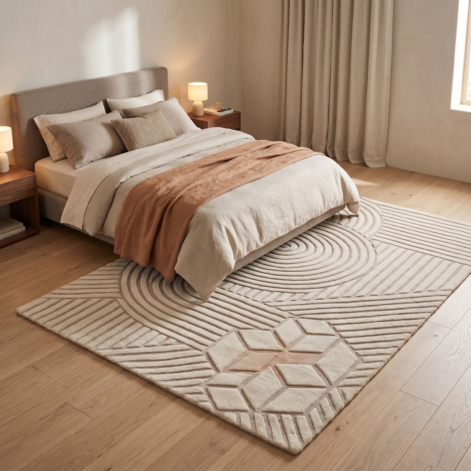 Modern Geometric Hand Tufted Wool Rug | Ivory Minimalist Abstract Line Art Area Rug — 2x3 ft'