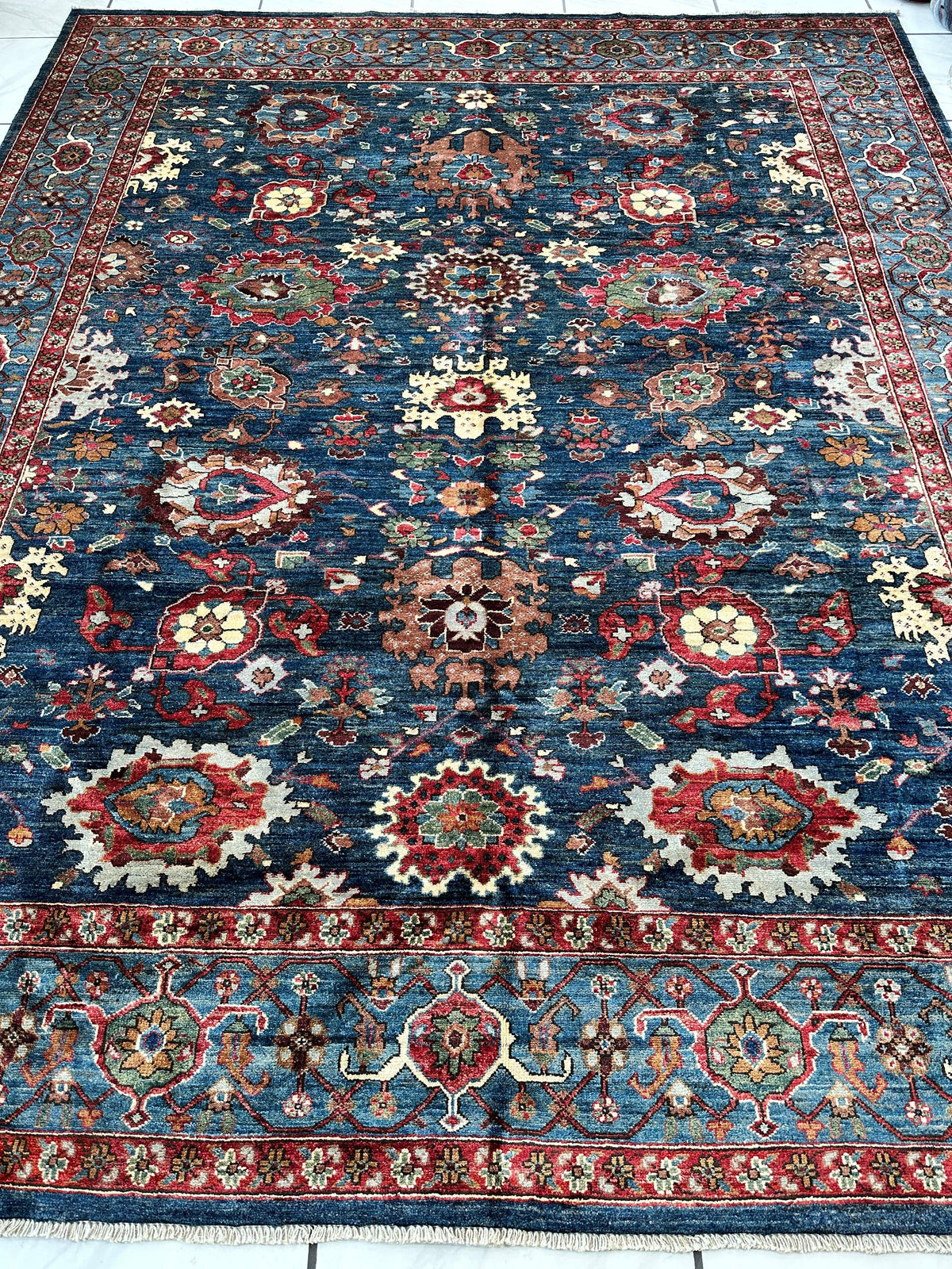 Afghan Serapi Rug 8x10 | Blue, Red & Ivory | Hand-Knotted Wool - Rugistan, view 3