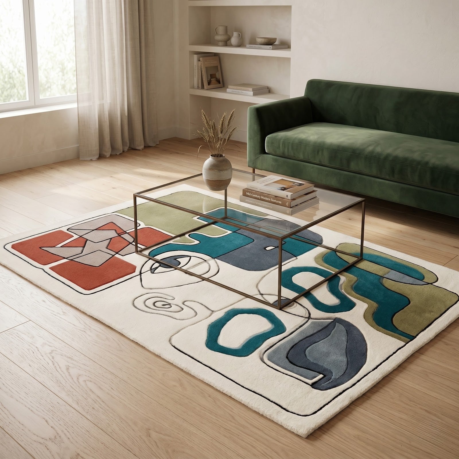 Abstract Face Line Art Hand Tufted Wool Rug | Modern Cubist Geometric Area Rug — 2x3 ft'
