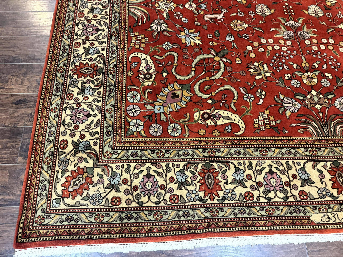 Romanian Rug 10x13, Vintage Handmade Wool Carpet, Floral Pattern, Birds, Red and Cream, Signed By Masterweaver, Persian Rug - Jewel Rugs, view 8