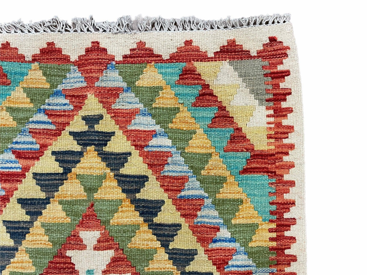 Small Kilim Rug 2x3 Colorful Turkish Kilim Accent Rug New Flatweave Wool Kilim Chobi Kilim Diamond Zigzag Playroom Rug - Jewel Rugs, view 8