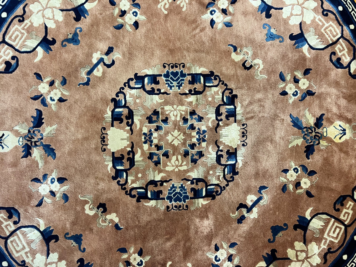 Antique Round Chinese Wool Rug 8x8, Chinese Peking Carpet, Asian Oriental Carpet 8 x 8 ft, Chinese Art Deco Rug, Nichols Rug - Jewel Rugs, view 4