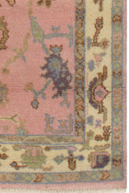 Vintage Oushak Hand Knotted New Zealand Wool Rug | Pink & Ivory Turkish Floral Area Rug — 2x3 ft'