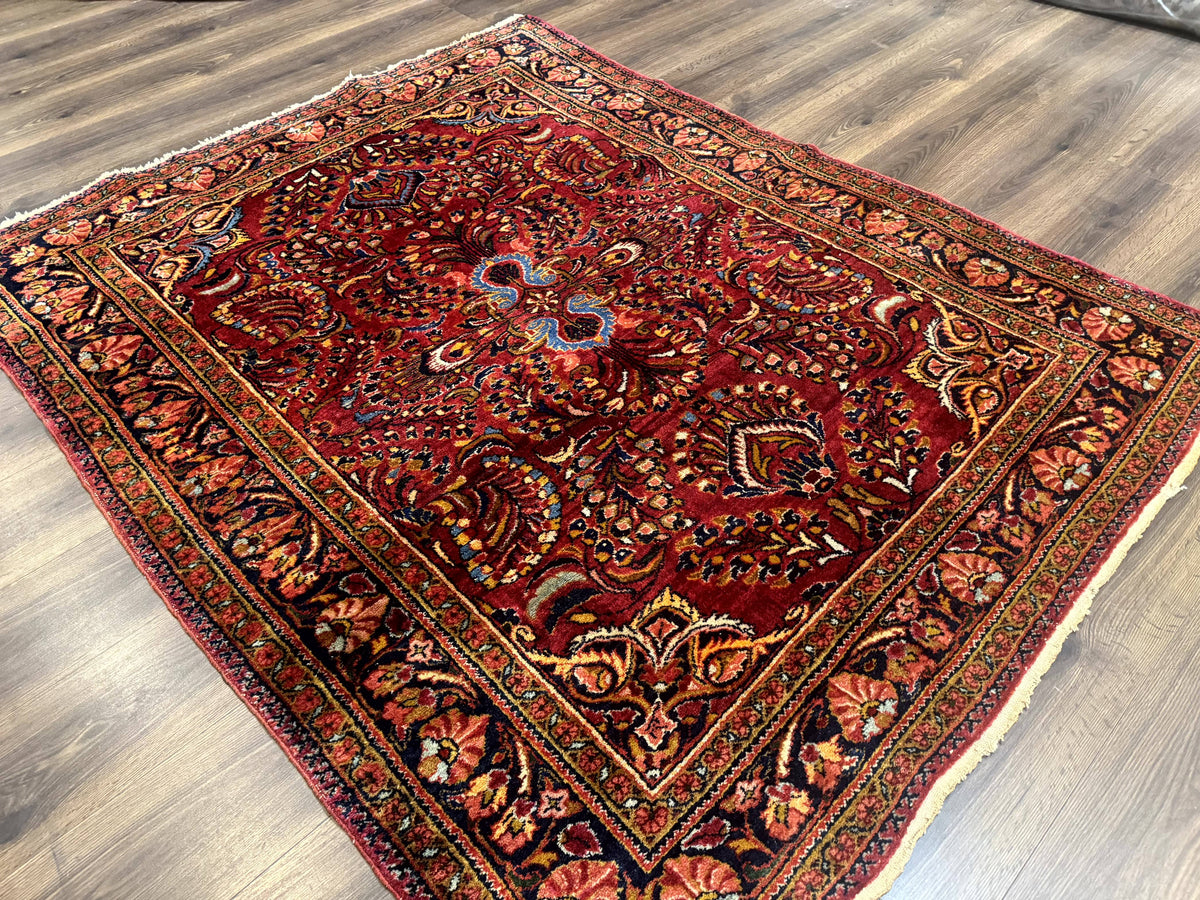 Persian Lilihan Rug 5x6, Red, Floral, Antique Persian Carpet - Jewel Rugs, view 13