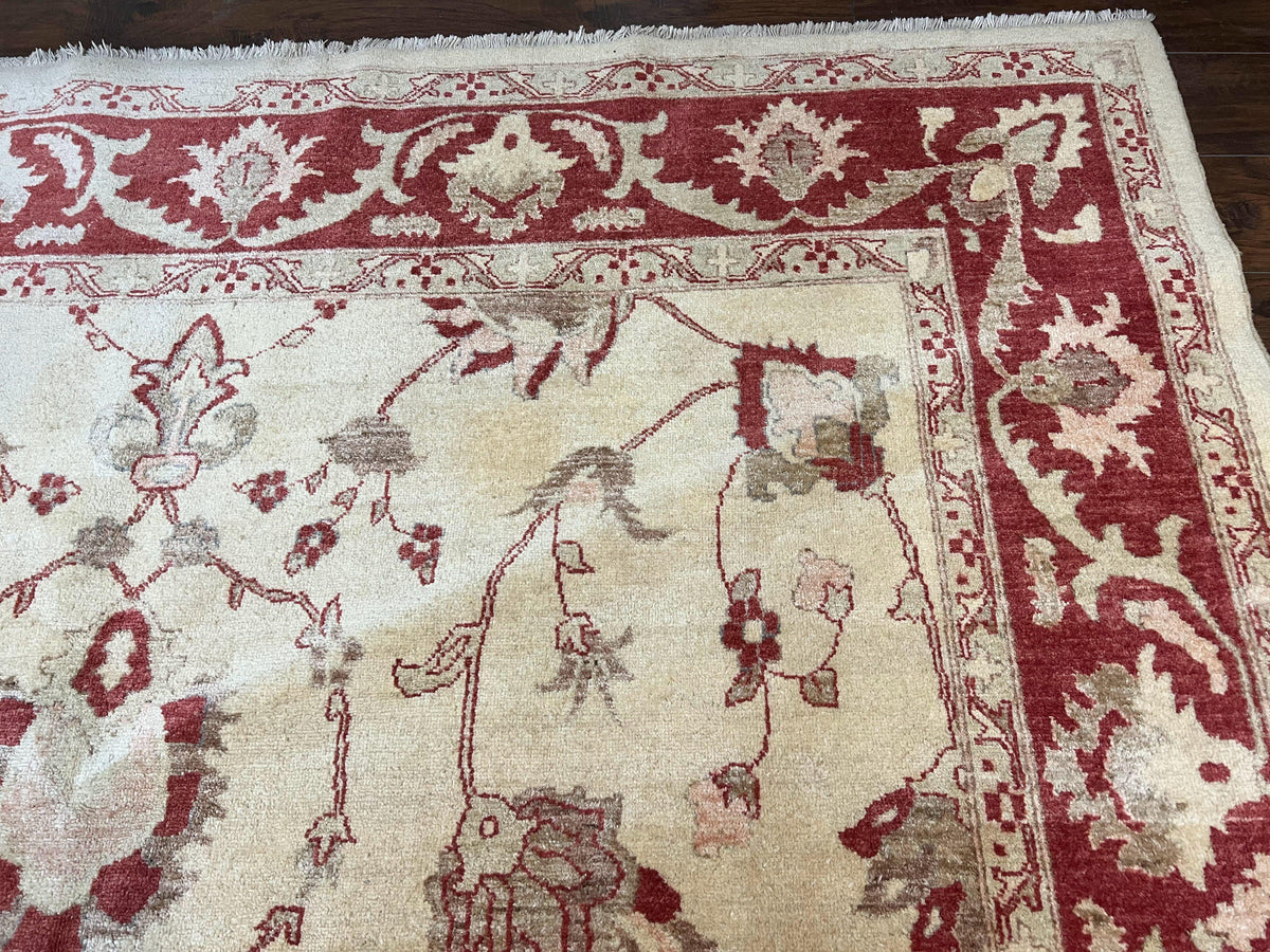 Peshawar Rug 8x12 Pakistani Carpet, Oriental Rug 8 x 12 Chobi Rug, Beige and Red, Allover Large Floral Design, Hand Knotted Vintage Wool - Jewel Rugs, view 8