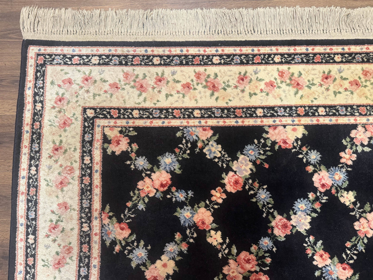 8.8 x 12 Karastan Garden of Eden Rug, Ebony Trellis #509/1270, Black, Floral, Wool Pile, Vintage, Discontinued - Jewel Rugs, view 7