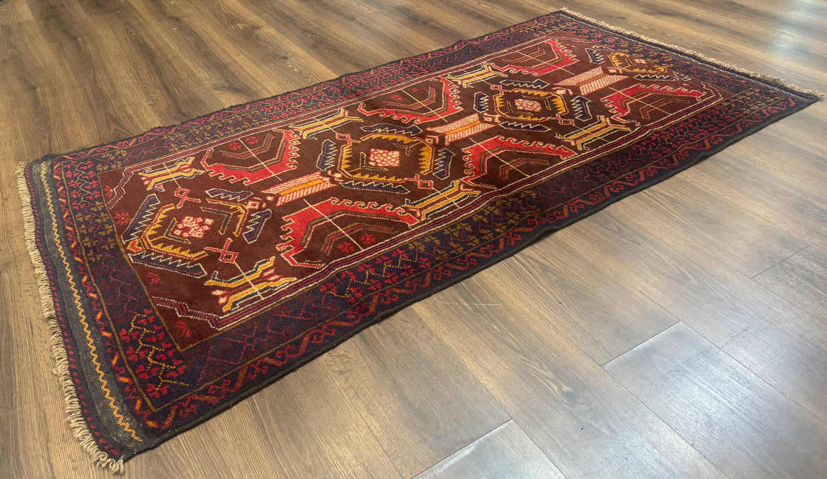 Afghan Rug 3x7, Maroon and Navy Blue, Balouch Carpet, Tribal Rug, New - Jewel Rugs, view 3