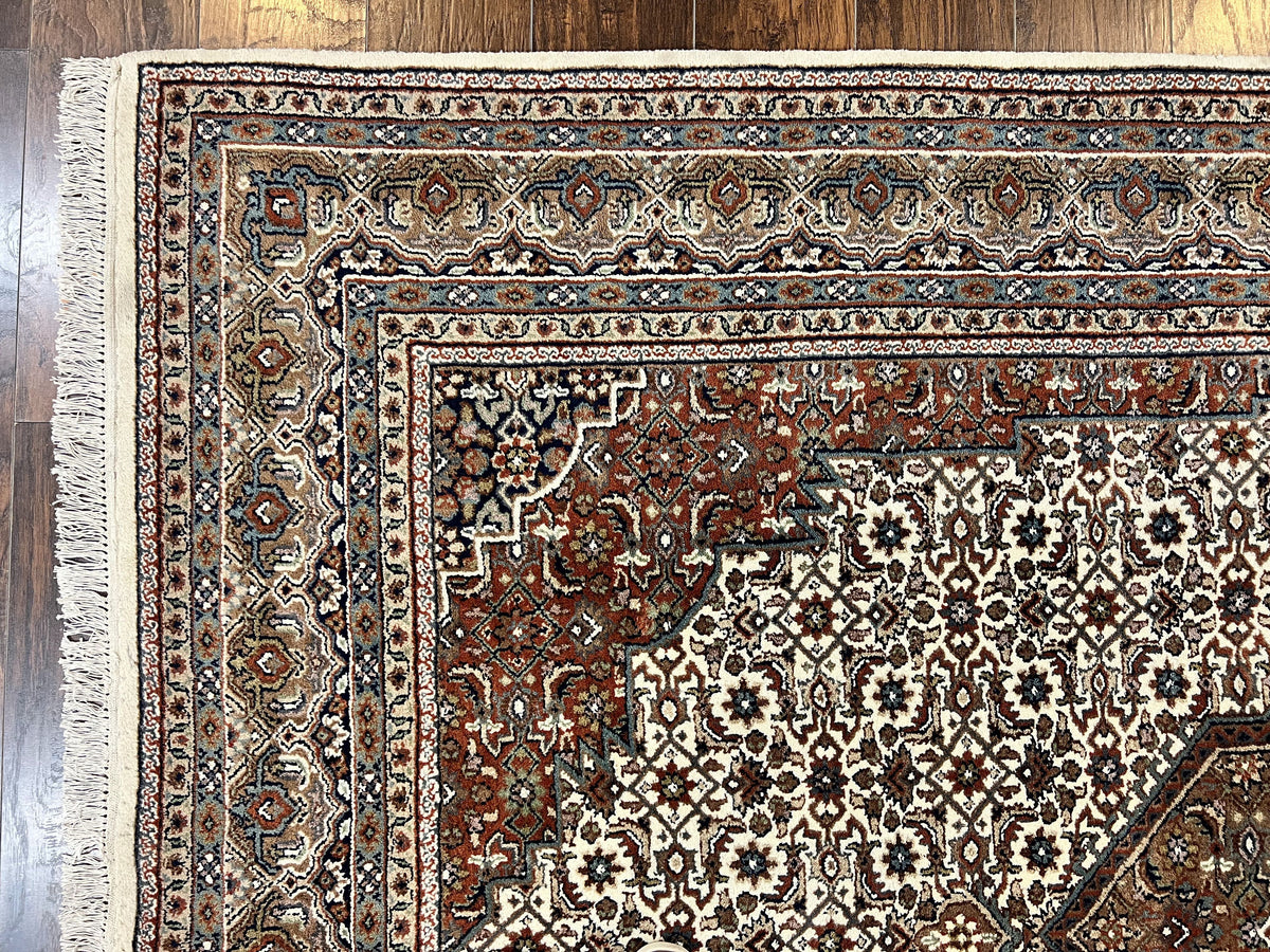 Indo Persian Rug 7x10 ft, Hand Knotted Wool Vintage Oriental Carpet 7 x 10, Traditional Handmade Herati Bidjar Cream Rug, Medallion Rug - Jewel Rugs, view 6