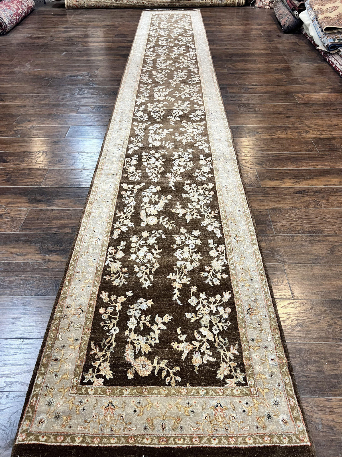 Peshawar Runner Rug 3 x 20, Wool Hand Knotted Vintage Pakistani Carpet, Brown & Taupe, Chobi Mahal Floral Rug, Extra Long Hallway Runner - Jewel Rugs, view 2