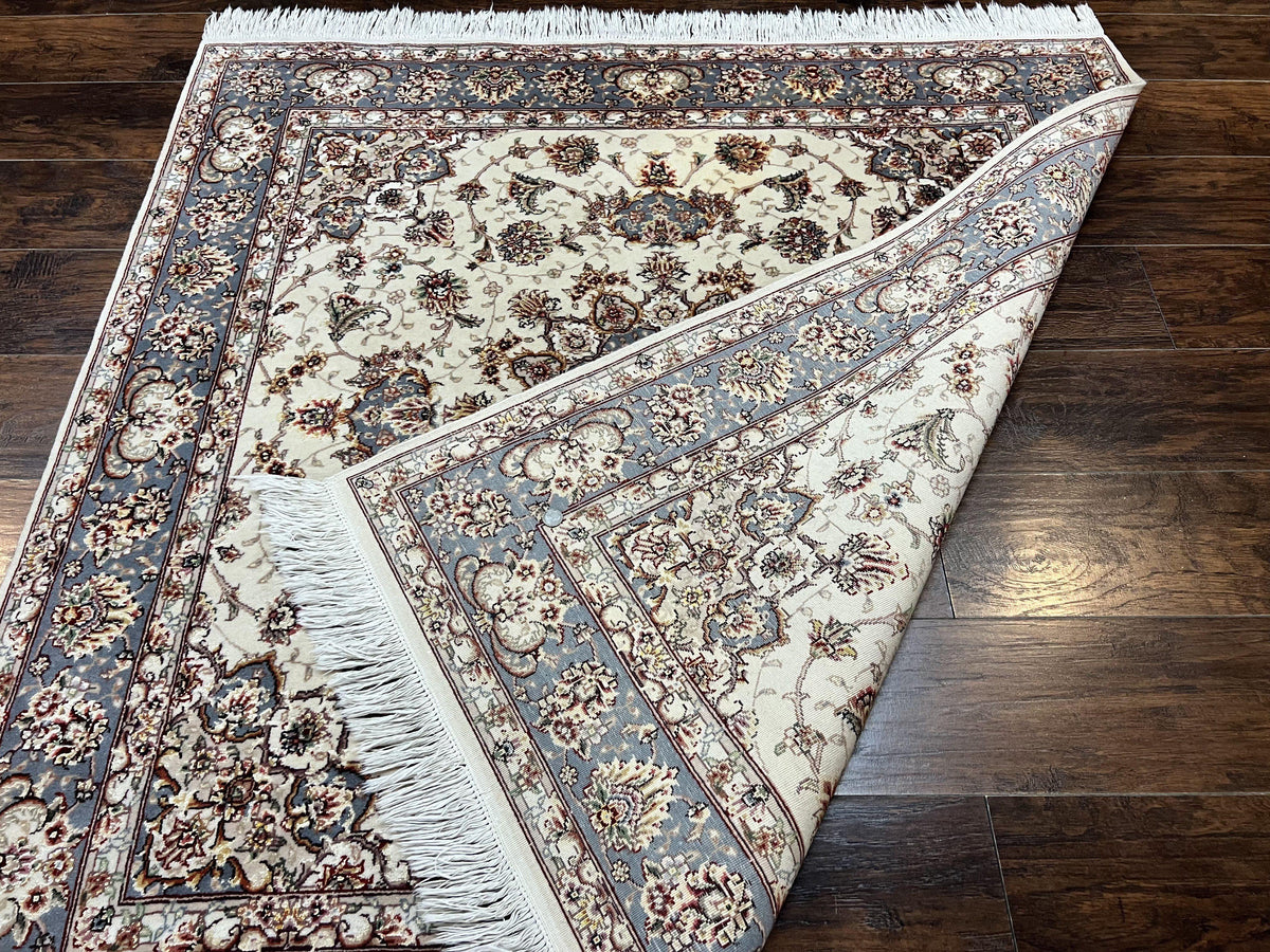 Sino Persian Square Rug 5x5, Very Fine Oriental Carpet, Wool & Silk Highlights, Ivory, Hand Knotted Handmade Vintage Traditional Rug - Jewel Rugs, view 12