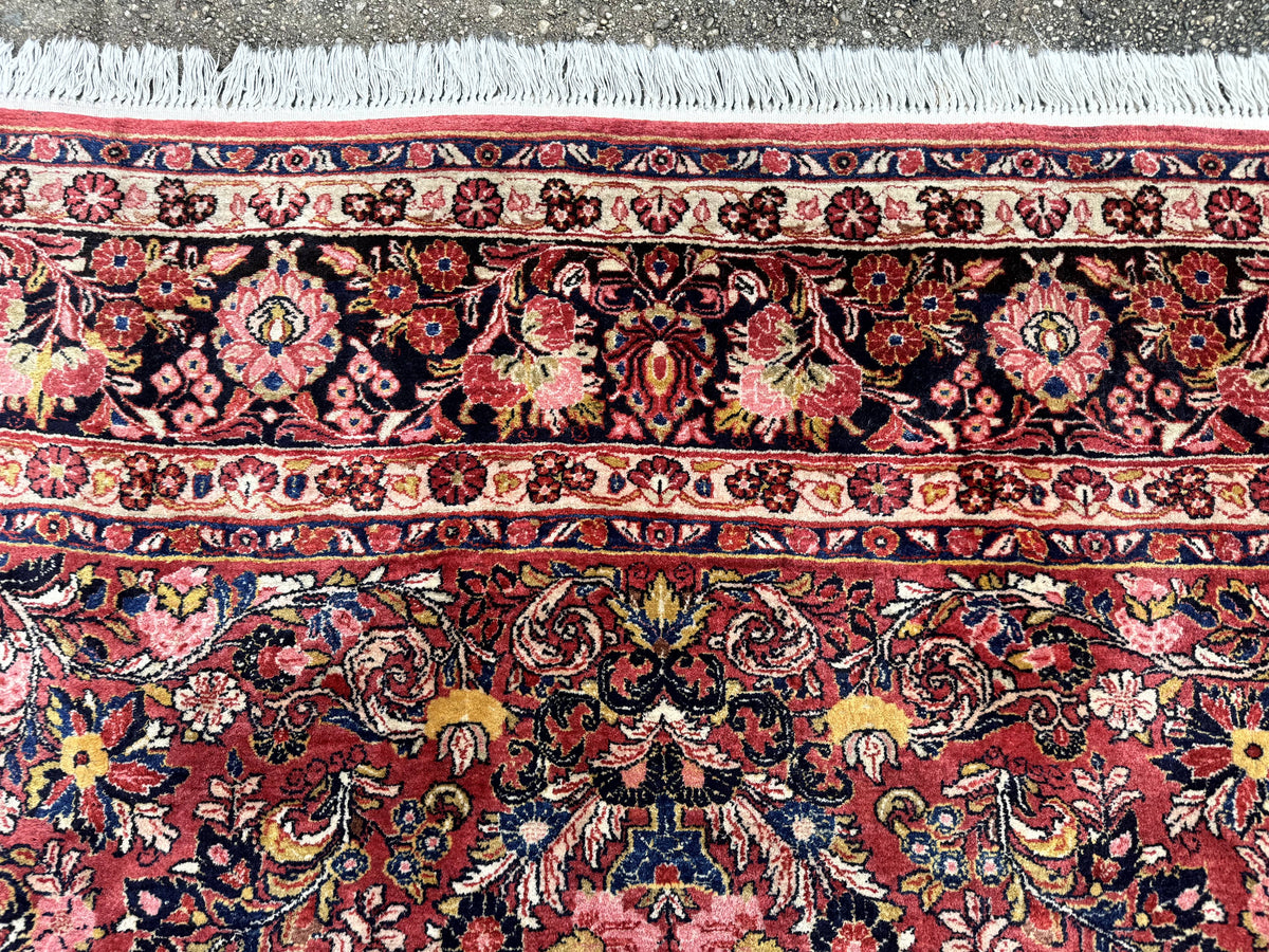 Large Antique Persian Sarouk Rug 11x18, Red, Floral Allover, Palace Size Wool Handmade Carpet - Jewel Rugs, view 3