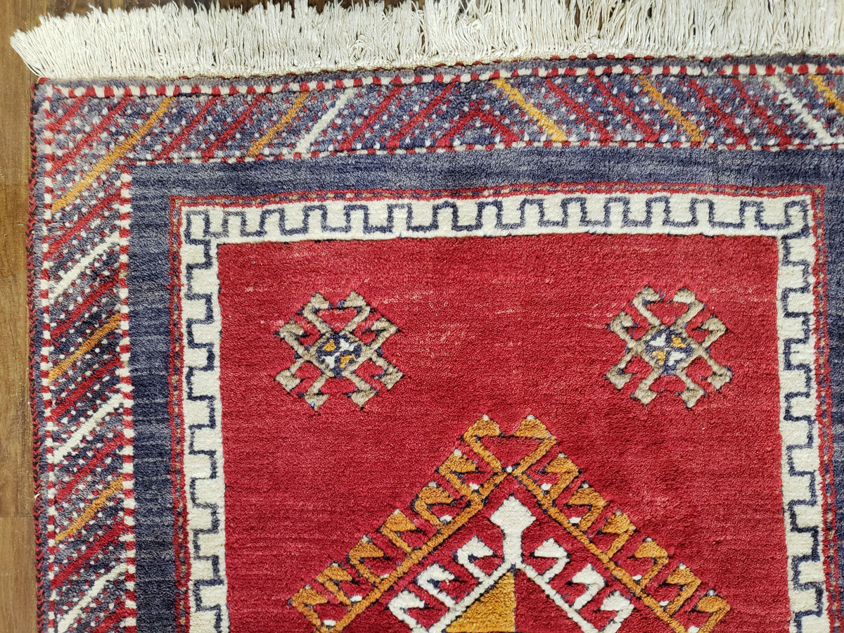 Vintage Turkish Kazak Rug 2.5 x 5 Red Wool Carpet Medallions Runner Geometric - Jewel Rugs, view 6
