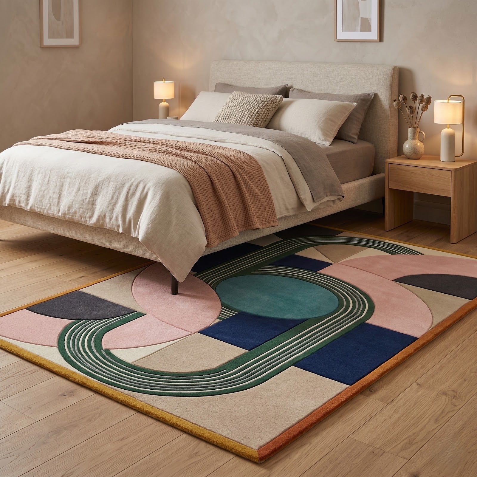 Modern Art Deco Hand Tufted Wool Rug | Geometric Arch Pattern Area Rug — 2x3 ft'