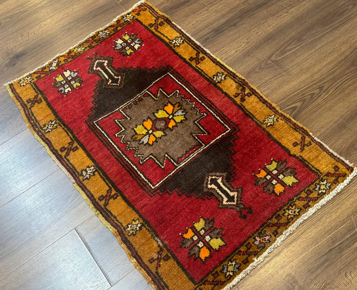 Turkish Yastik Rug 2x3, Geometric Medallion, Small Turkish Wool Rug, Red - Jewel Rugs, view 13