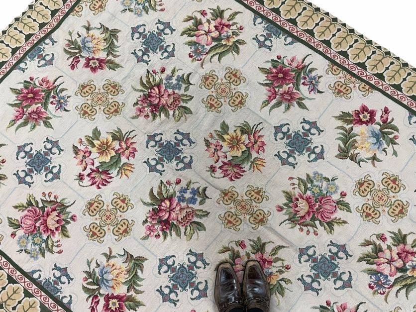 Hand-Knotted Needlepoint Carpet 6x9, Ivory/Cream Background, Colorful Flowers, Yellow Border, Aubusson Rug 6 x 9, New, Handmade - Jewel Rugs, view 5
