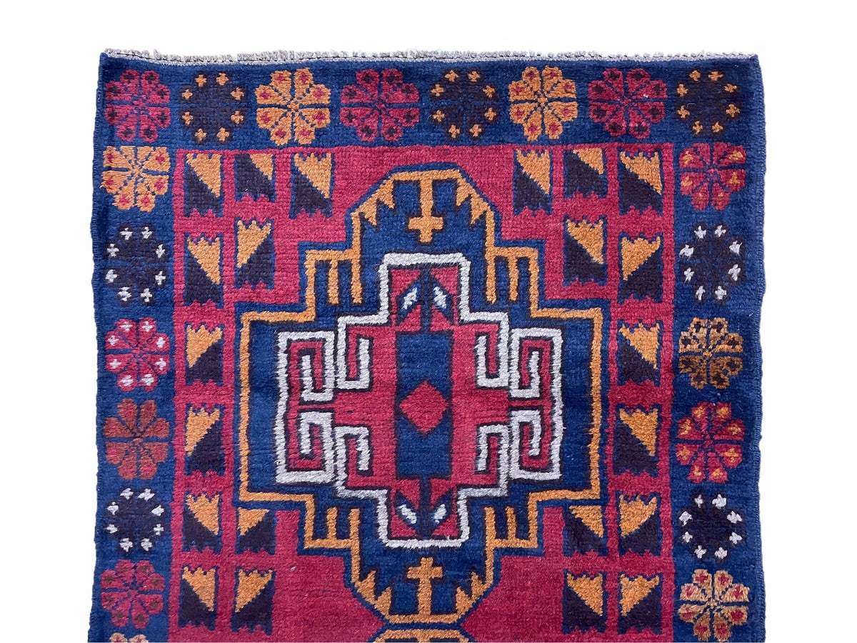 3 X 4.3 Vintage Handmade Tribal Wool Rug Balouch Rug Afghan Rug Red Blue Nice - Jewel Rugs, view 4