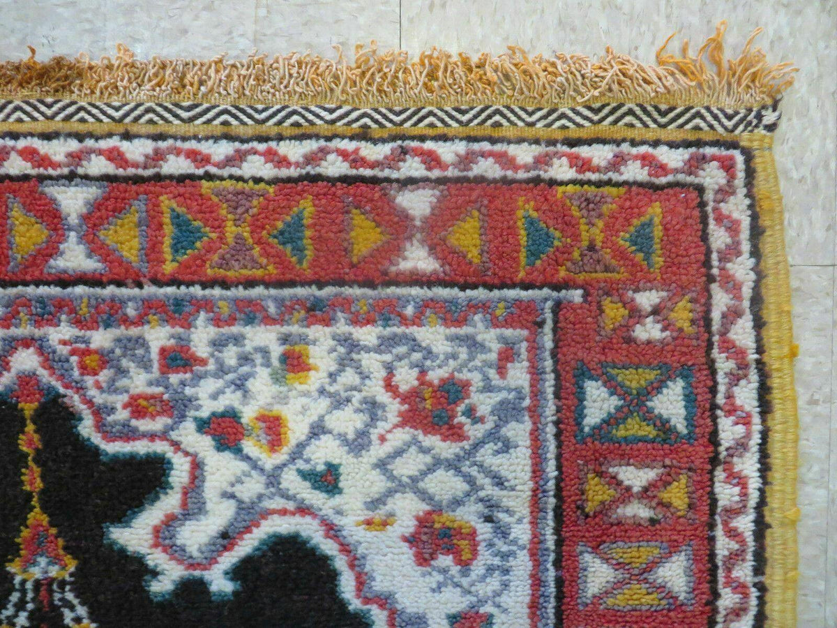 Antique Moroccan Runner Rug 3x7, Moroccan Prayer Rug, Double Mehrab Prayer Arches, Black and Red, Hand-Knotted Wool Carpet, Hallway Rug Nice - Jewel Rugs, view 7