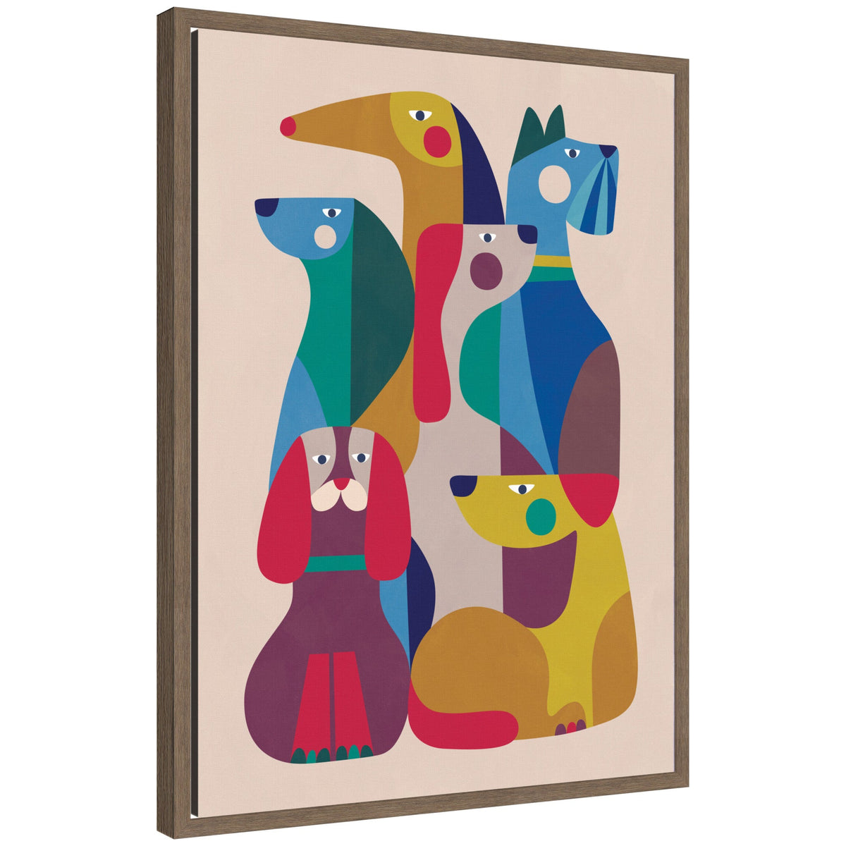 Abstract Retro Modern Dogs 02 by Rachel Lee Framed Canvas Wall Art Print