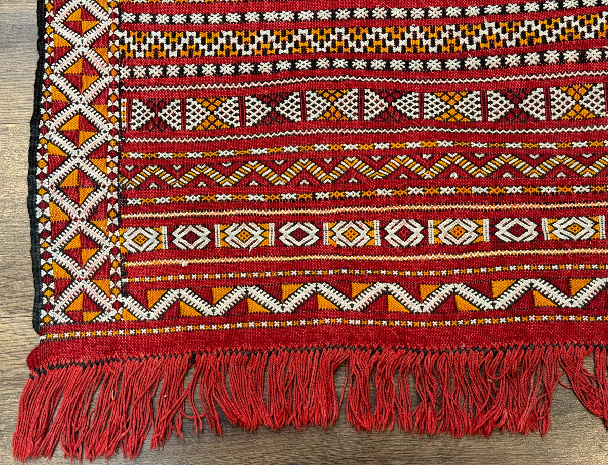 Moroccan Kilim Rug 4x8, Flatweave, Bohemian, Red Ivory Orange - Jewel Rugs, view 9