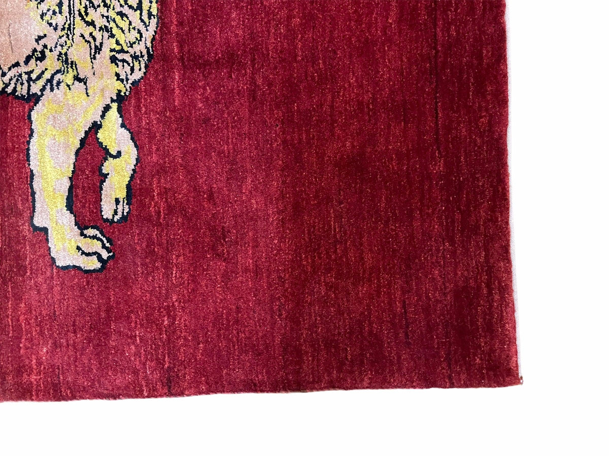3 X 5 Handmade New Vintage Rug Quality Wool Lion Red Veggy Dyes Hand-Knotted - Jewel Rugs, view 8