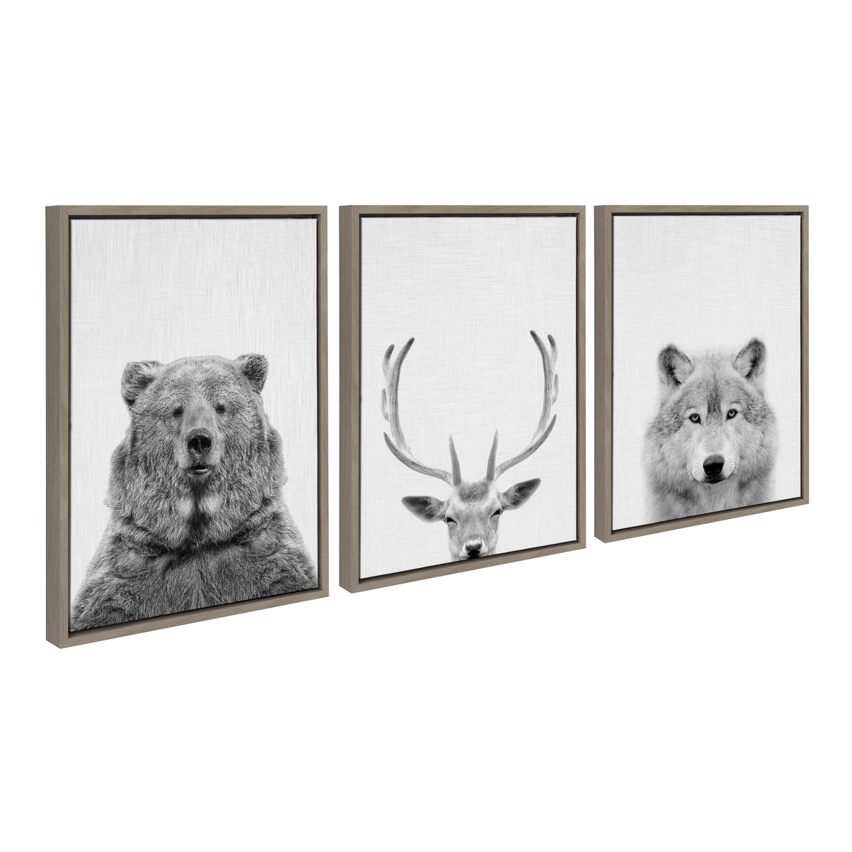 Sylvie Bear Deer and Wolf Framed Canvas Art Set by Simon Te of Tai Prints