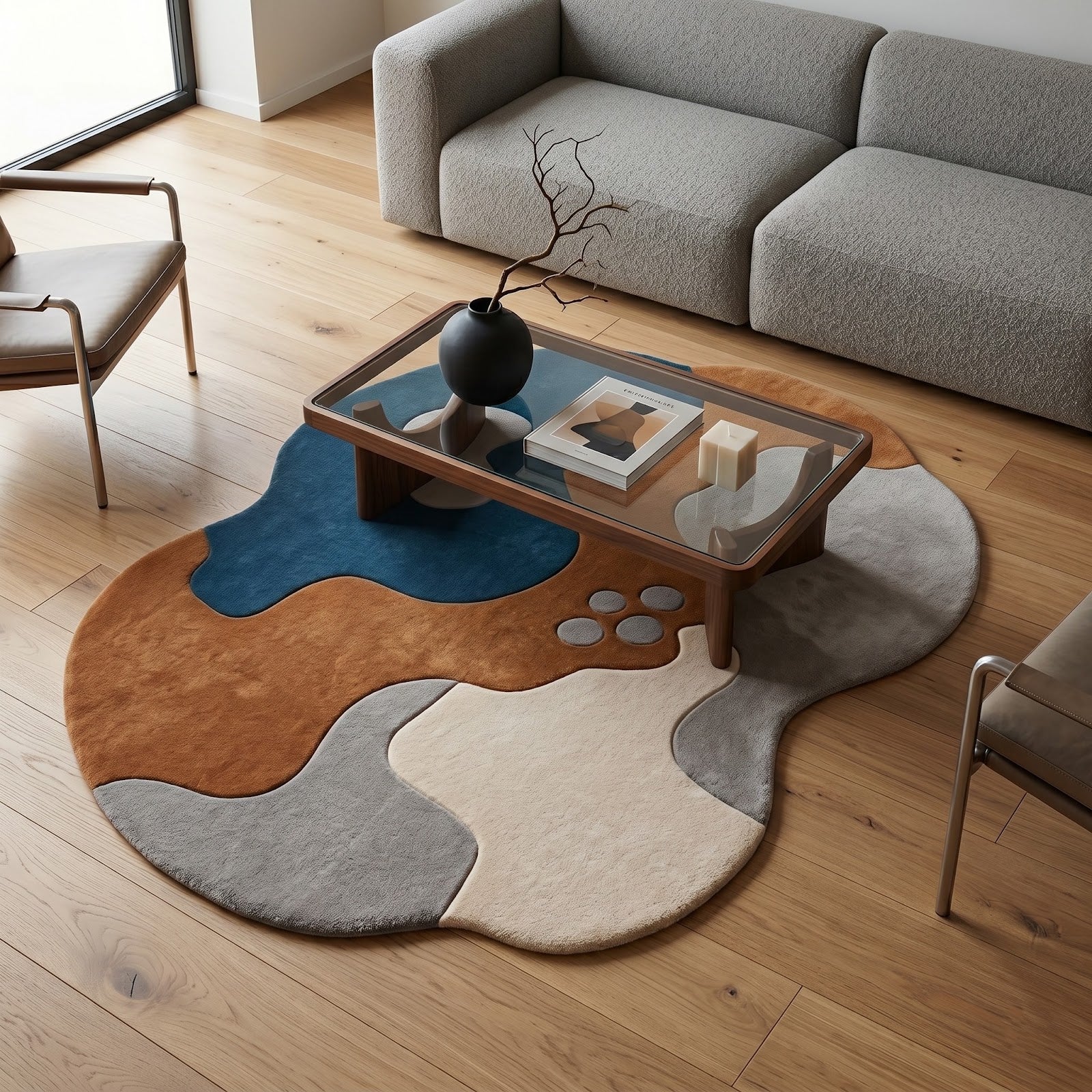 Abstract Organic Hand Tufted Wool Rug | Irregular Shape Modern Area Rug — 2x3 ft'
