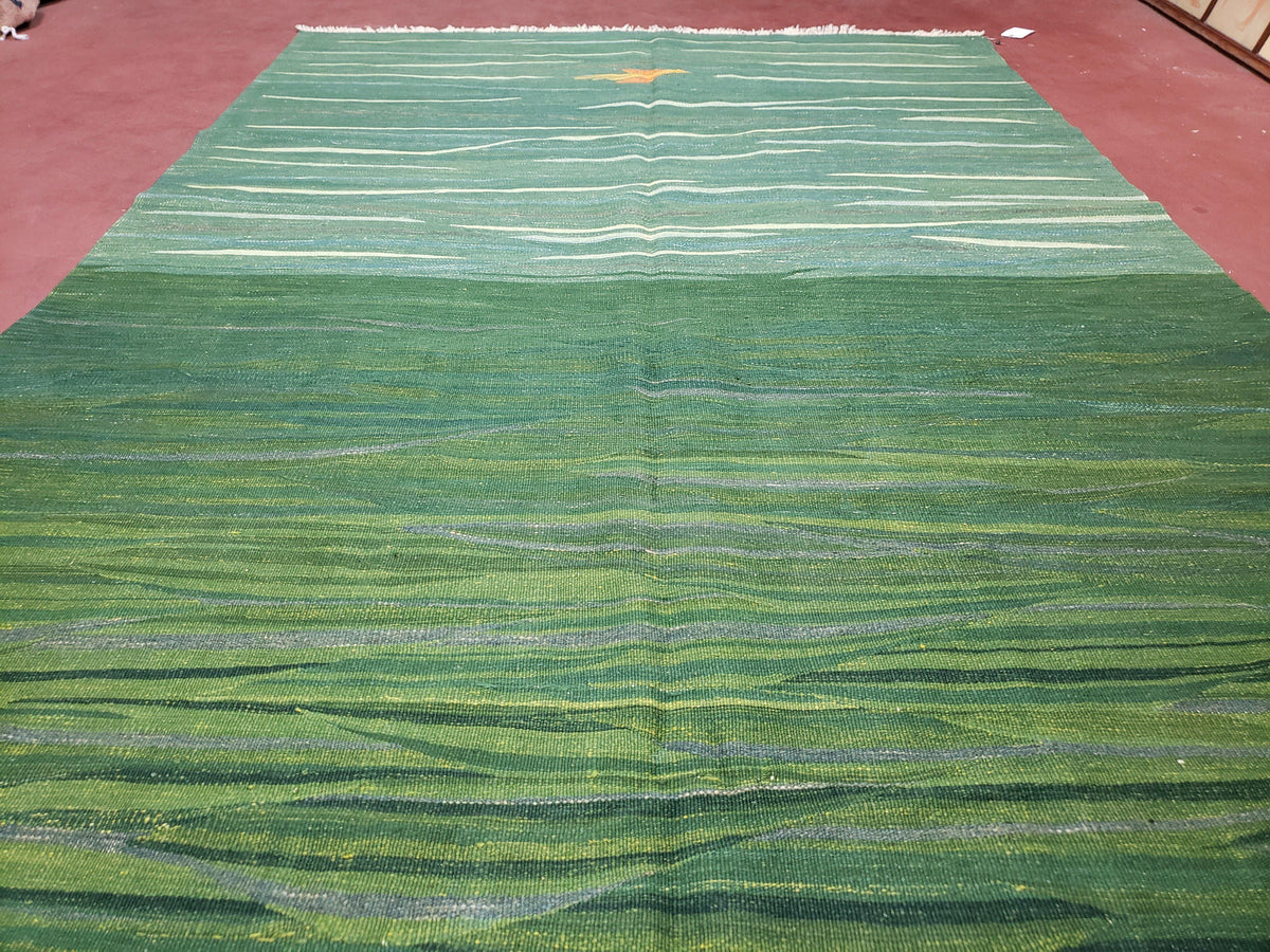 Green Turkish Kilim Rug, 6x9 - 7x10 Rugs, Bird, Handmade New Area Rug, Wool, Bohemian Boho Decor, Hand Woven, Modern Abstract Flat Weave Rug - Jewel Rugs, view 12