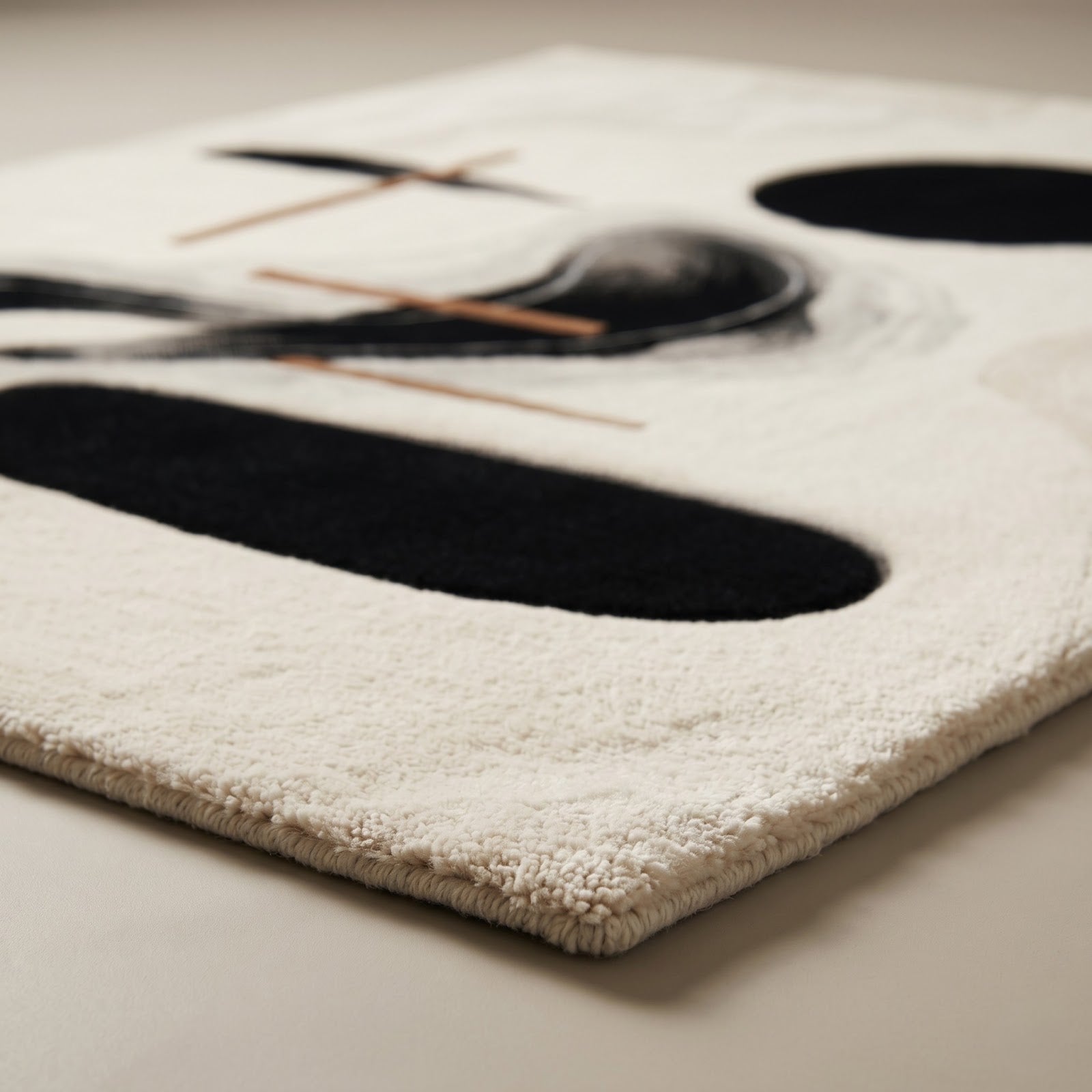 Minimalist Abstract Hand Tufted Wool Rug | Modern Black & Ivory Contemporary Art Area Rug — 2x3 ft'