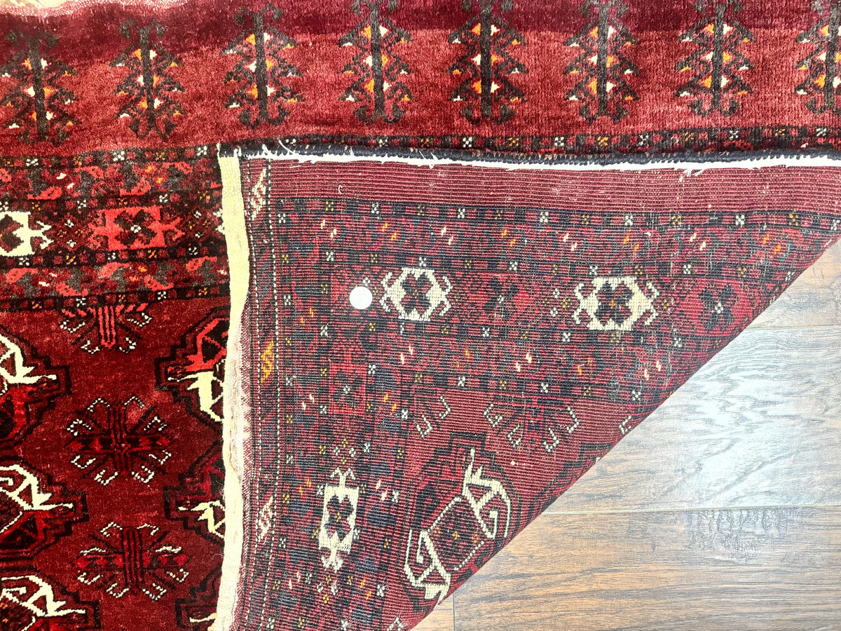 Antique Afghan Turkoman Mafrash Rug 3x5, Red, Hand Knotted, Wool, Tribal Collectible - Jewel Rugs, view 9