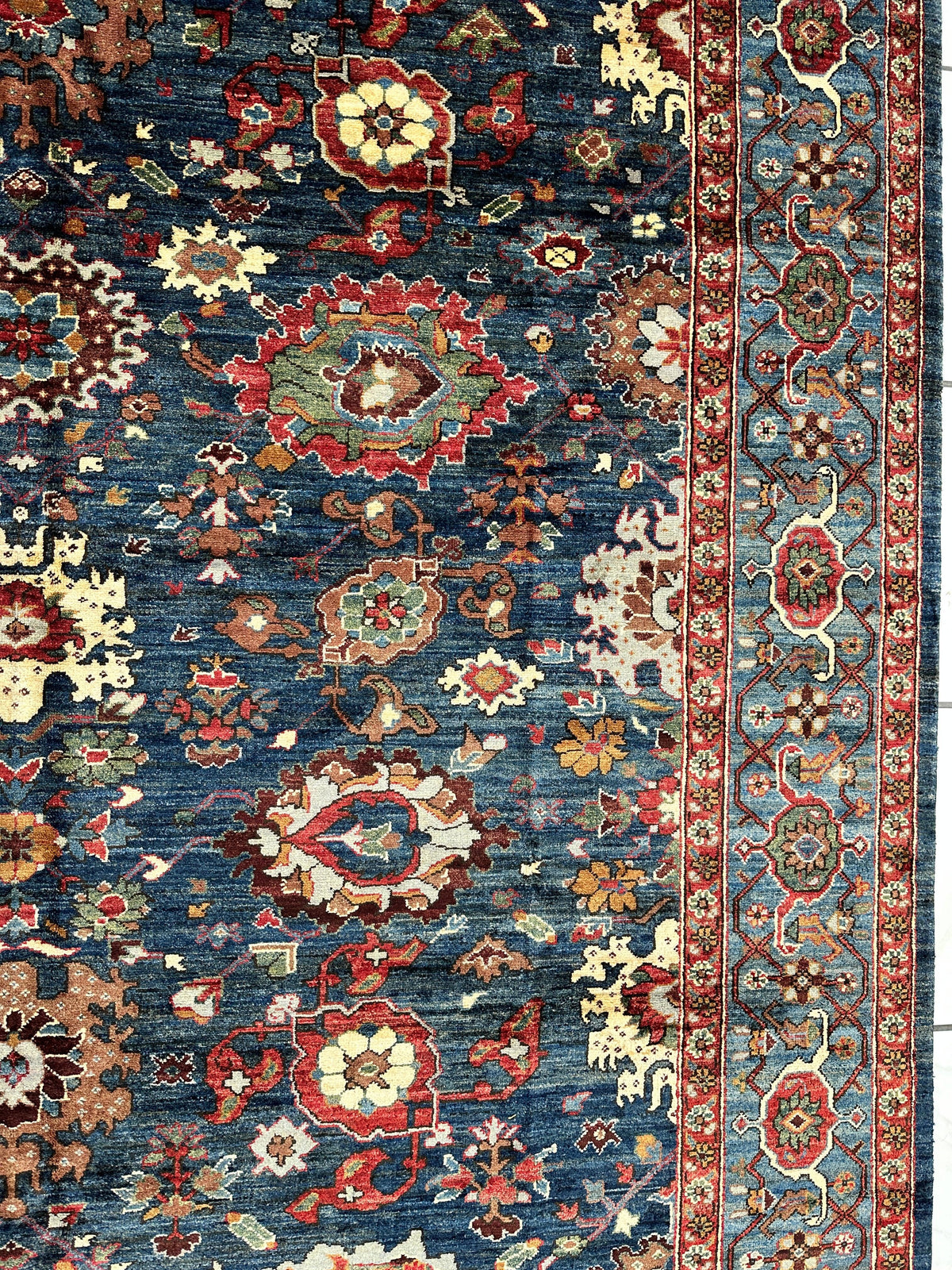 Afghan Serapi Rug 8x10 | Blue, Red & Ivory | Hand-Knotted Wool - Rugistan, view 8