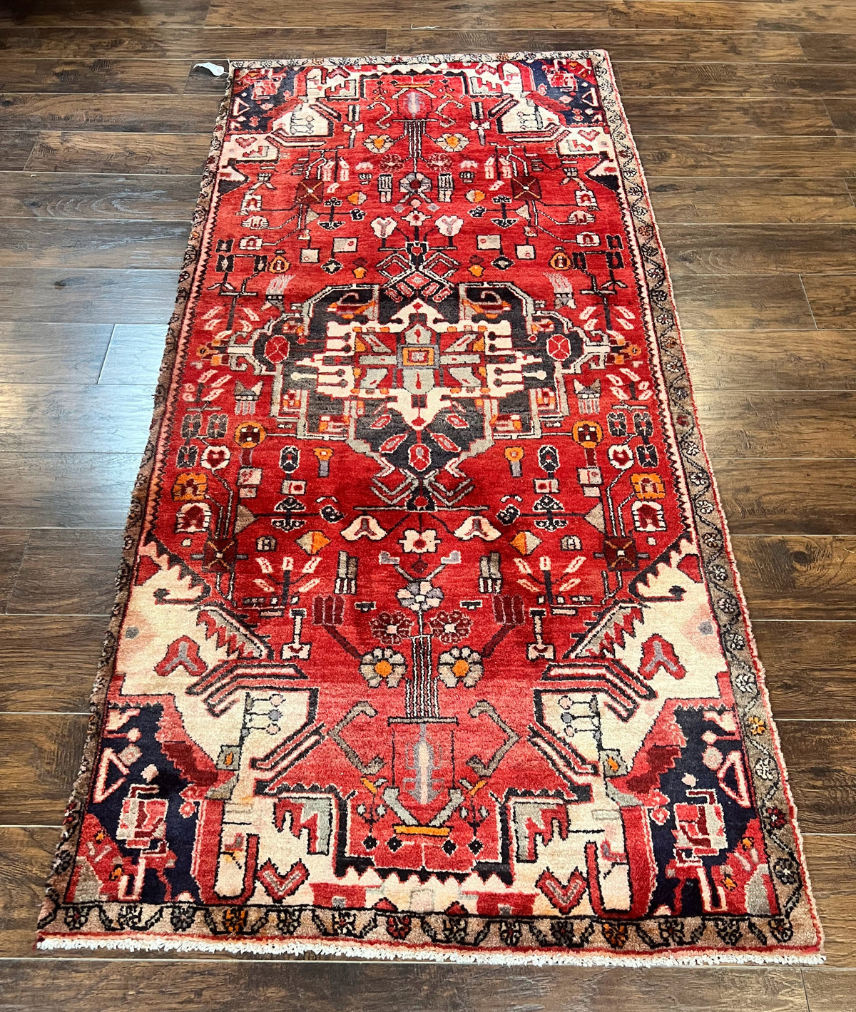 Antique Persian Tribal Rug 4 x 8, Geometric Medallion, Boho Rug, Wool Handmade Rug, Red 4x8 Rug, Persian Hamadan Rug - Jewel Rugs, view 2