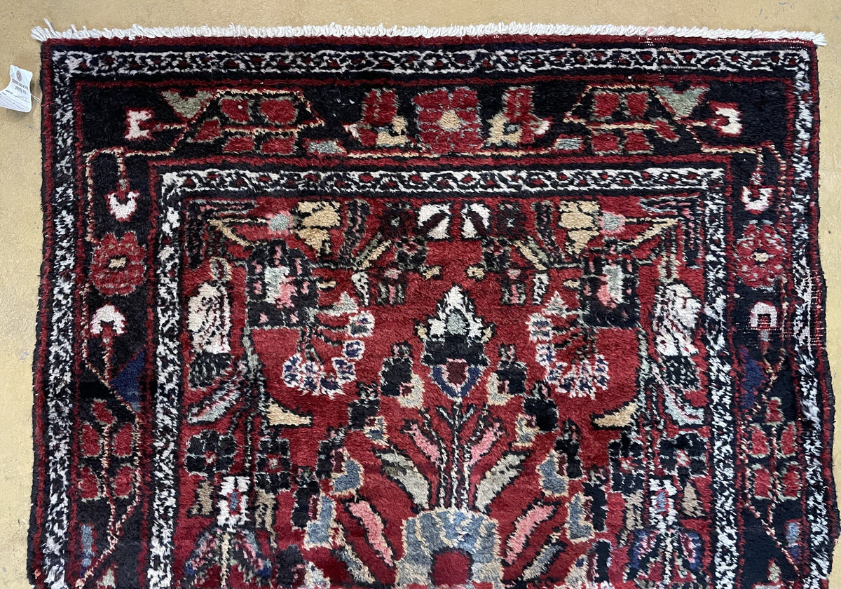 Antique Persian Hamadan Runner Rug 3.4 x 9, Red, Handmade Wool Runner - Jewel Rugs, view 3