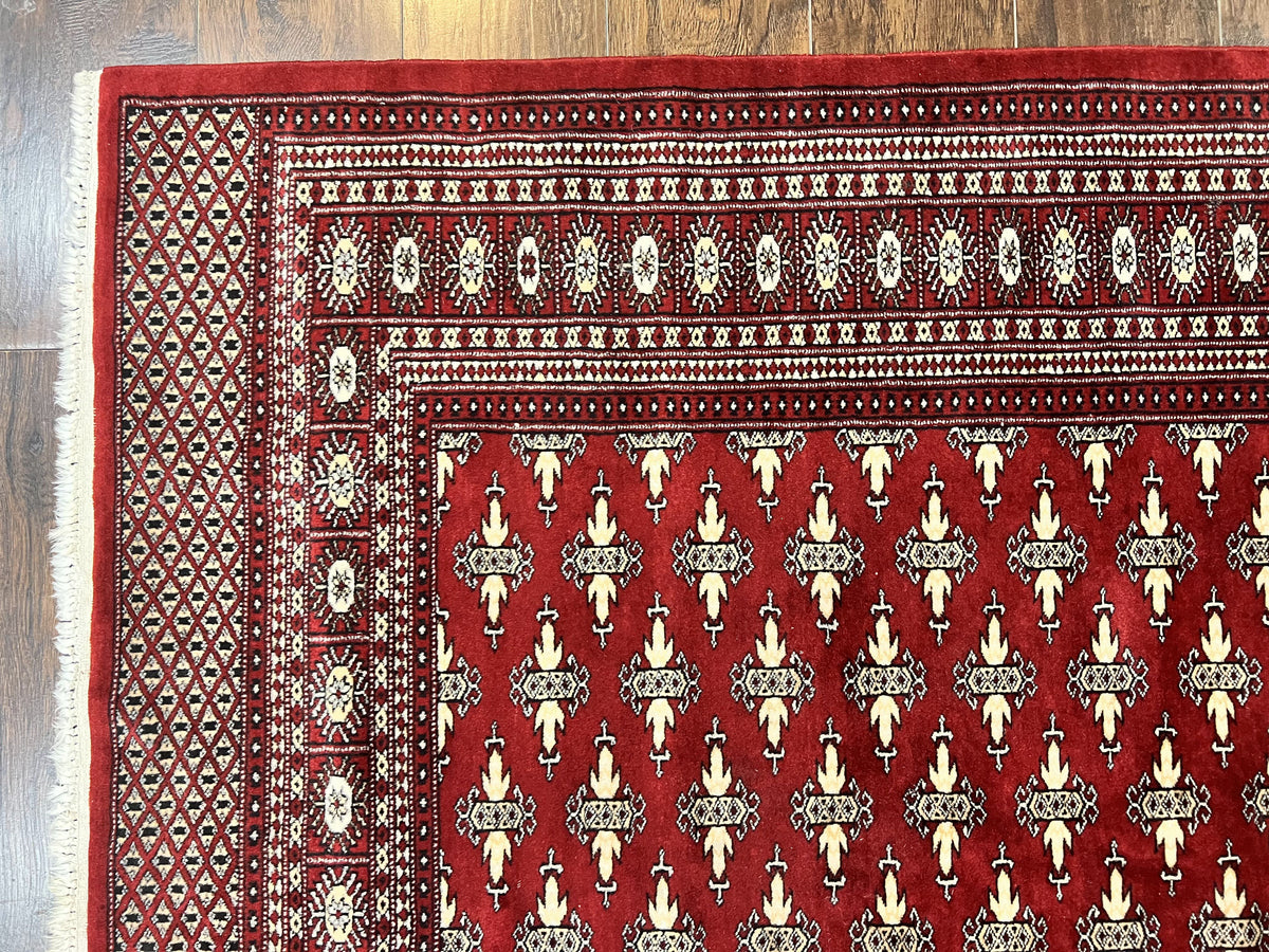 Pakistani Turkoman Bokhara Rug 6x9, Fine Wool Vintage Hand Knotted Handmade Yamud Oriental Carpet 6 x 9, Red Turkoman Rug, Tribal Rug - Jewel Rugs, view 6