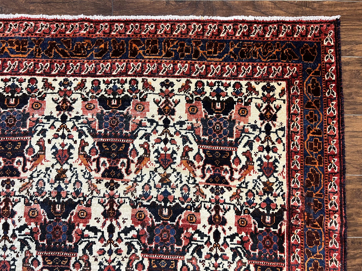 Persian Afshar Rug 6x8, Wool Hand Knotted Semi Antique Vintage Carpet, Floral Allover, Repeated Birds Flowers Vases Motifs - Jewel Rugs, view 8