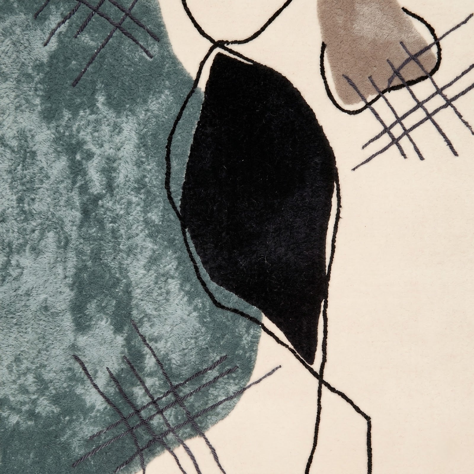 Gestural Abstract Wool & Viscose Rug | Ivory, Mist Blue & Charcoal Contemporary Art Area Rug — 2x3 ft'