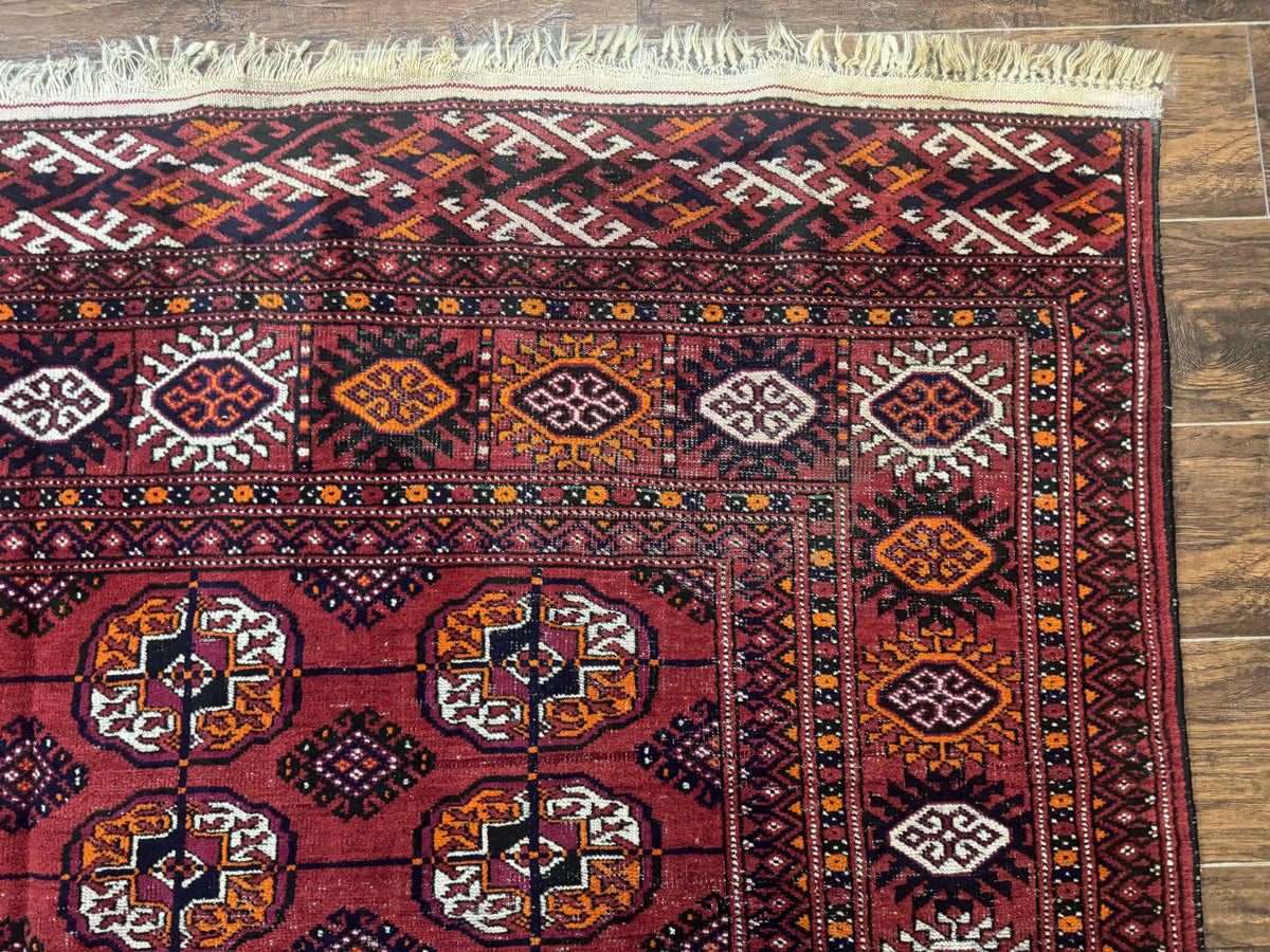 Antique Persian Turkoman Bokhara Rug 7x11, Tribal Rug, Red - Jewel Rugs, view 8