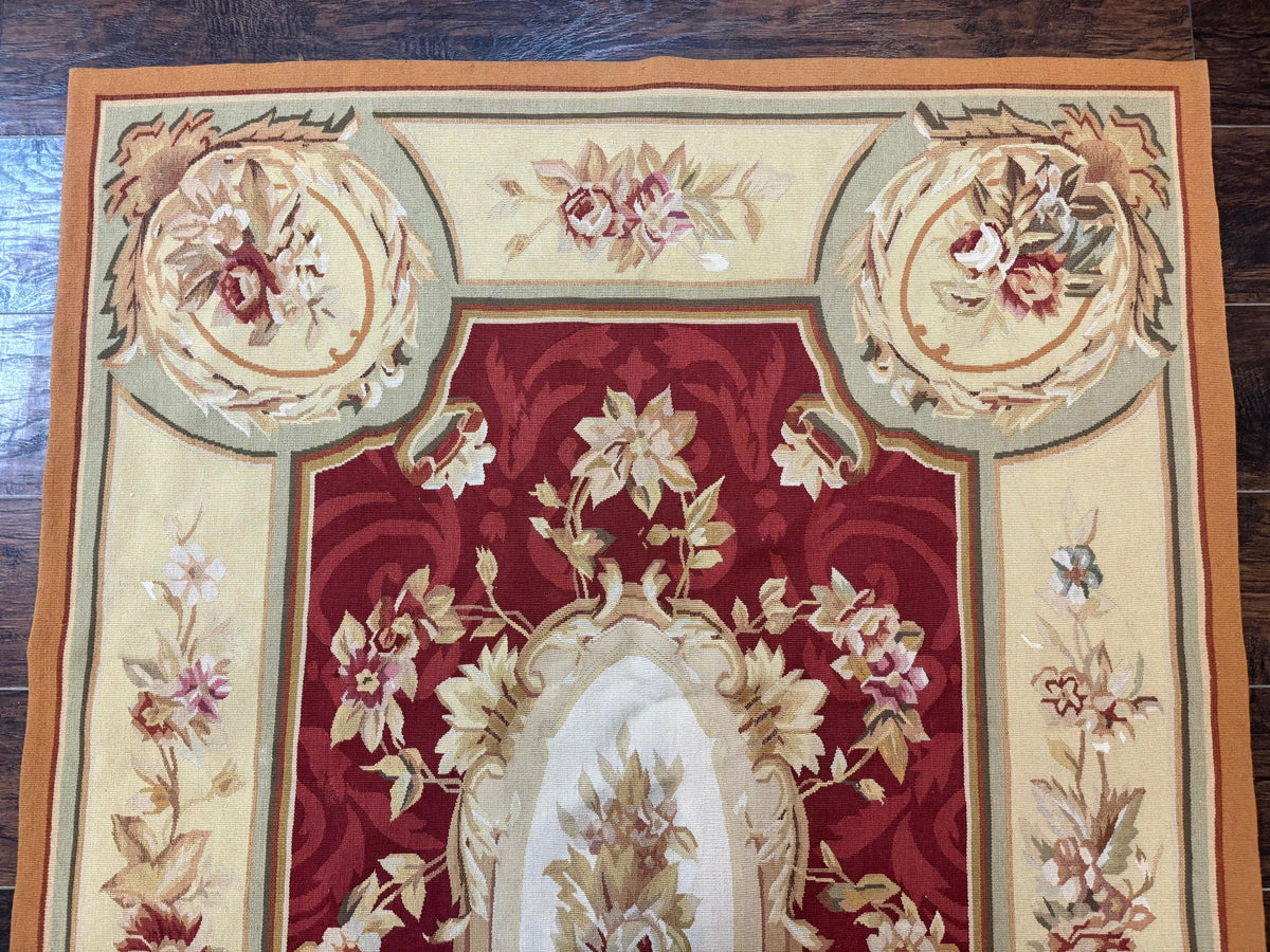 Aubusson Rug 4x6, Red, Floral, European Design, Vintage, Wool - Jewel Rugs, view 4