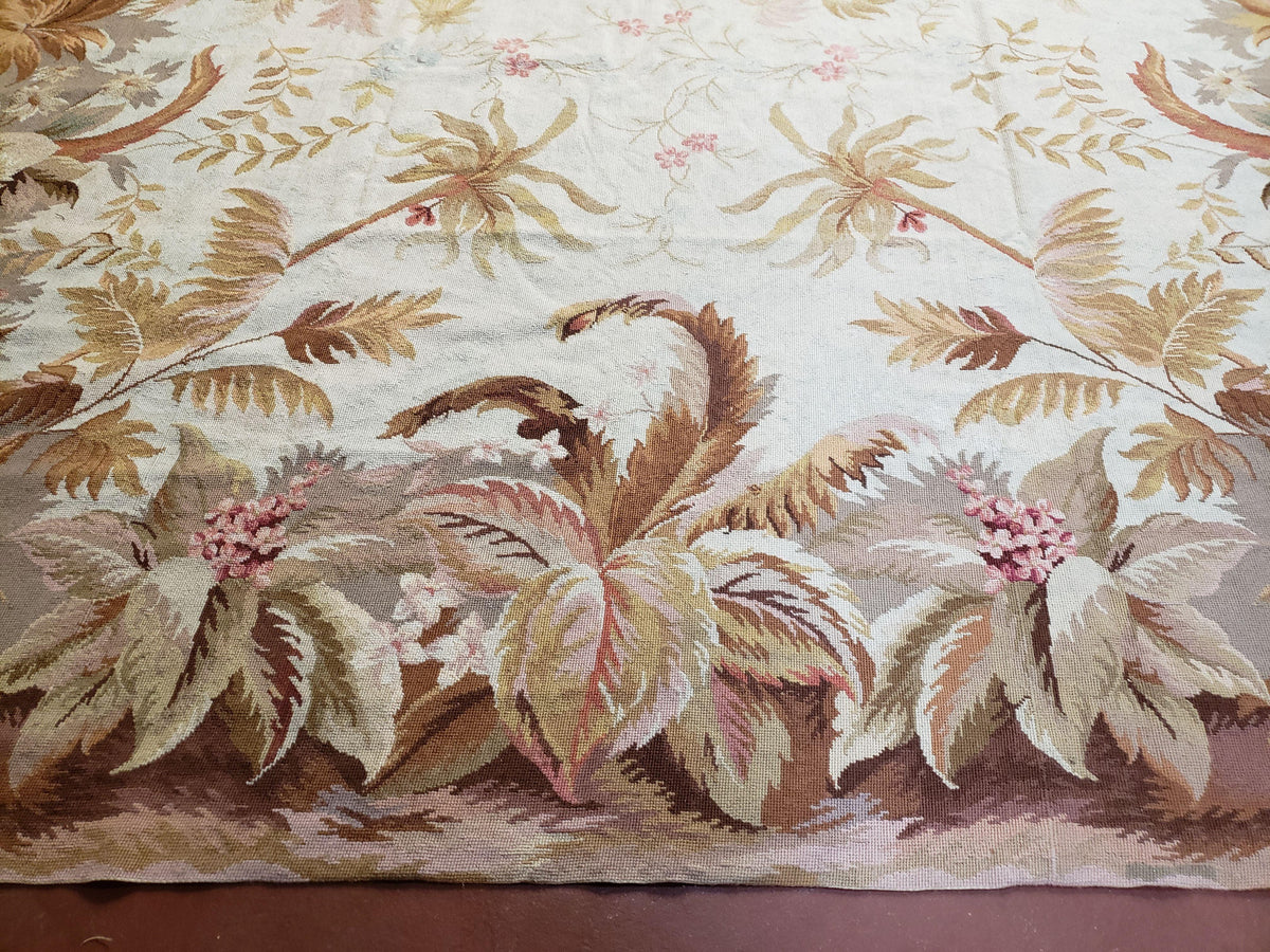 7' 7" x 9' 8" Needlepoint Rug Floral Beige Flat Weave Carpet 8x10 Handmade New Area Rug - Jewel Rugs, view 9