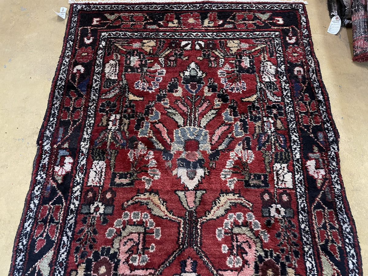 Antique Persian Hamadan Runner Rug 3.4 x 9, Red, Handmade Wool Runner - Jewel Rugs, view 10
