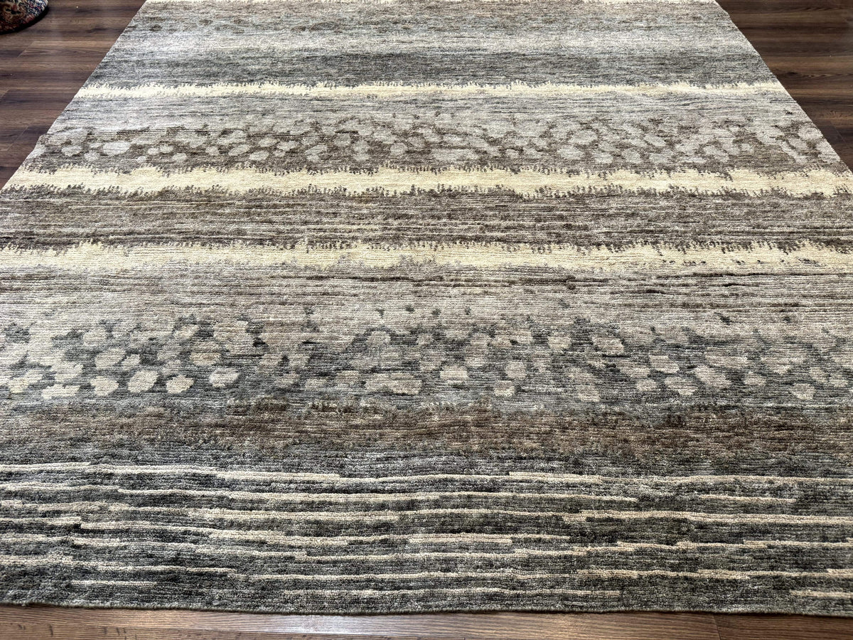 Modern Tibetan Wool Rug 8x10, Abstract, Contemporary, Handmade, Gray, Stripes - Jewel Rugs, view 6