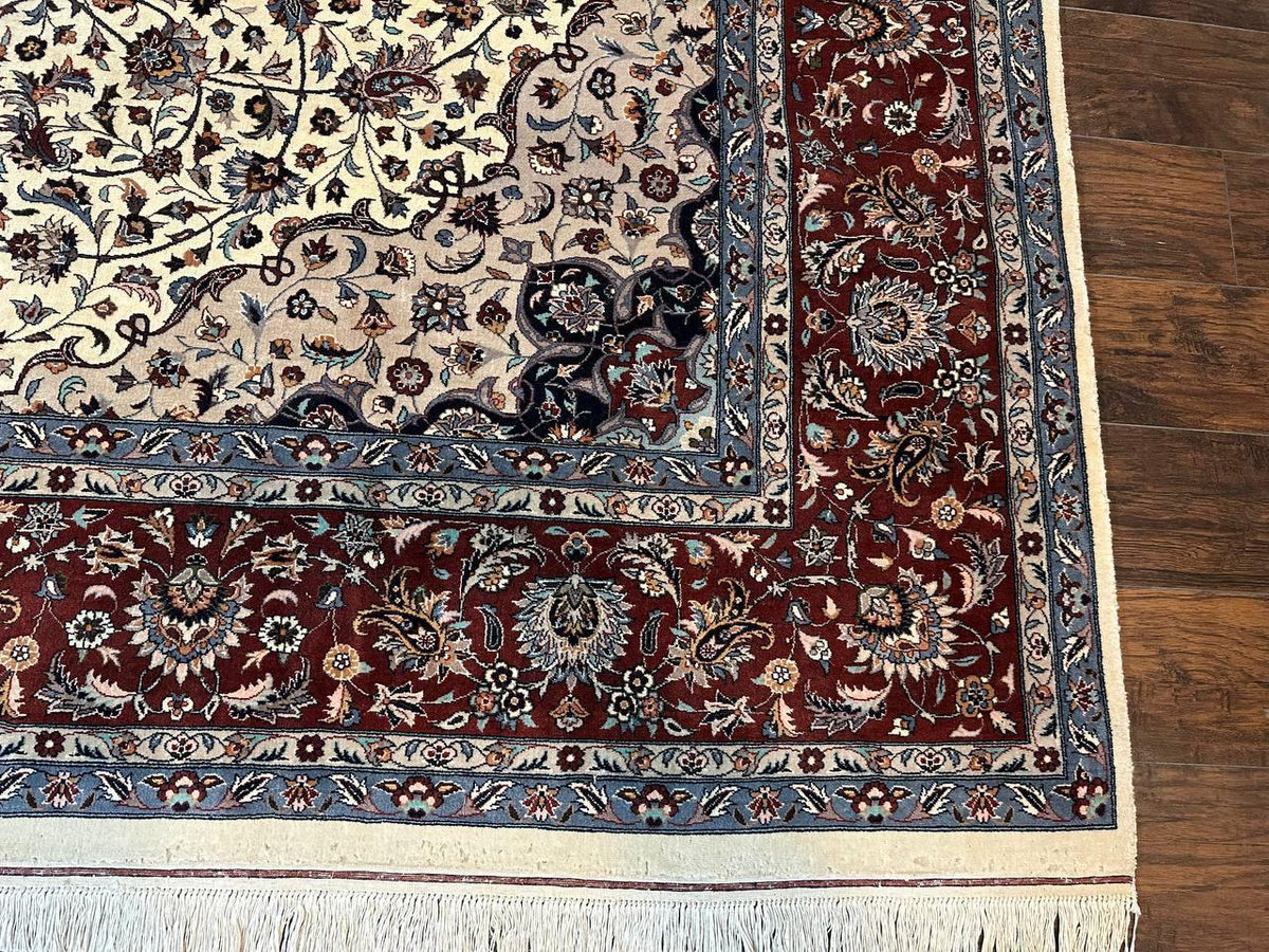 Sino Persian Rug 9x12, Vintage Wool Oriental Carpet, Floral Medallion, Wool Rug, Cream and Maroon - Jewel Rugs, view 9