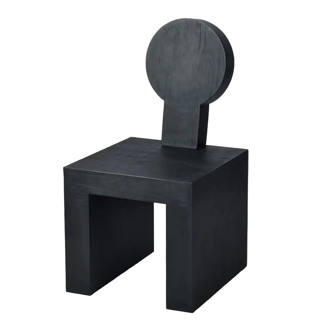 Modern black chair with unique design on a plain background