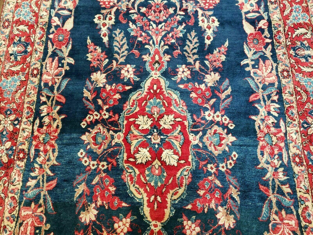 4' X 7' Vintage Handmade Turkish Wool Rug Flowers Birds Tree Of Life Blue Red - Jewel Rugs, view 5