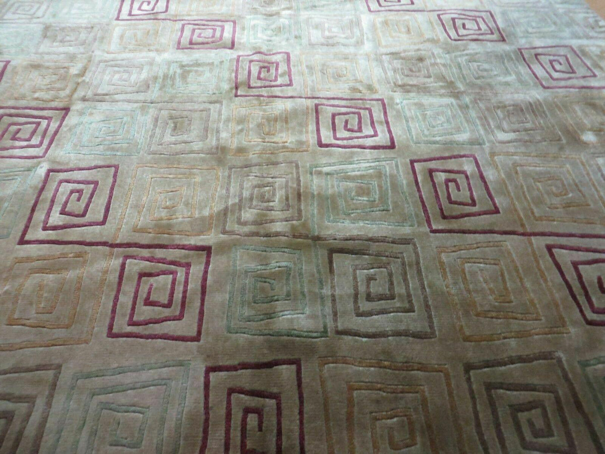 8' X 11' Modern Tibetan Nepal Art Deco Chinese Handmade Wool Silk Rug Abstract - Jewel Rugs, view 12